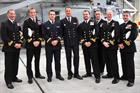 Lt Anthony Camblan and Lt Julien Fabre of the French Navy with Royal Navy Officers from the SKASaC F