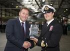 Lt Mike Brown receives the Breitling Trophy from Mr Gavin Murphy Breitling UK