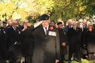 Lt Cdr Pete Imrie DSM saluting the Fleet Air Arm Memorial in Victoria Embankment Gardens