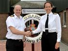 Cdr Andrew Rose hands over the reign of the Maritime Sea King Force to Cdr Victoria Dale-Smith