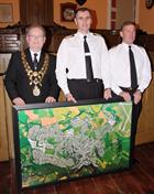 Mayor of Helston Mike Thomas, Capt Adrian Orchard OBE and Lieutenant Commander Neil Bennetts, Culdro