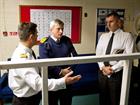 Fleet Commander being briefed on FDO Simulator by Lt Rich Turrell, Capt Orchard looks on