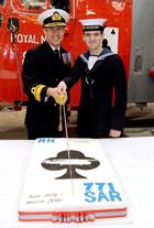 Rear Admiral Keith Blount and AET Ryan Pitt, the youngest serving person at 771 NAS