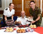 L to R Leading Writer Sian Harley, Cdr Carretta and Corporal James