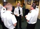 Prince Michael speaks with members of 848 Sqn CHF