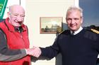 Mr Bill Pearce with Commanding Officer, Captain Willie Entwisle OBE MVO Royal Navy.