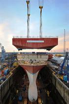 Queen Elizabeth Upper Bow being lifted into position