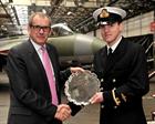 Mr Rick Wellesley (AgustaWestlands) presents the Westland prize to S/Lt Simon Jones RN