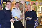 L to R, Jason Bell, Sam Zdrenka and Hannah Mitchell at the Cake Sale