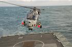 Wildcat helicopter landing on HMS Iron Duke's flight deck Crown Copyright/MOD 2012