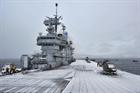 Snowy Flight Deck HMS Illustrious, Lynx of 847 Naval Air Squadron in foreground