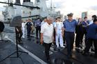 Defence Secretary of Philippines, Voltaire Tuvera Gazmin, aboard Illustrious.