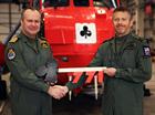 Commander Martin Shepherd (left) hands over the ‘Key to the Sqn’ to Lt Cdr Scott Armstrong