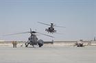 Sea King Mk 7 and an Army Apache at Camp Bastion in Afghanistan