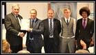 Lt Cdr Andy Plenty 2nd left receives the Community Club of the Year award from the Cornish FA