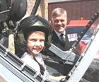 Captain Mark Garratt, CO RNAS Culdrose with Leo Dunstan in the Harrier Cockpit