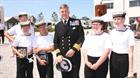 Captain Mark Garratt, CO RNAS Culdrose with Sea Cadets from TS Grenville