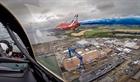 Red arrows over HMS Queen Elizabeth from the cocpit