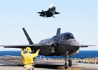 Two F-35Bs performing trials aboard USS Wasp