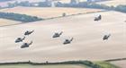 4 Merlins (diamond formaion), 2 Seakings (flanking the Merlins) and a Chinook