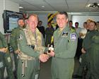 Lt Cdr Stu Bainbridge receiving his champagne from 824 CO, Cdr Steve Thomas