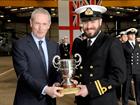 Lord Hutton presents the Bell Davies Trophy to Lieutenant Martin Pittock 