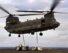 An RAF Chinook resuppling HMS Bulwark by a vertical replenishment at sea. 1