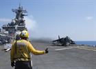 RN AH and USMC Harrier taking off USS Wasp