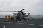 Wildcat Flight 205 following their International Rescue on deck of HMS Monmouth in the Indian Ocean 