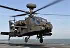 Apache helicopter taking off from HMS Ocean