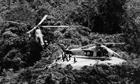 Royal Navy Wessex helicopters in Borneo jungle clearing
