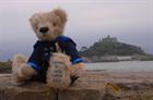 William Bear on the beach in Cornwall